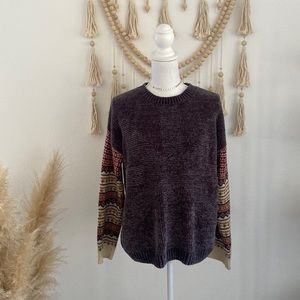 Nordstrom chenille sweater crew neck mixed media fair isle free people vibes M